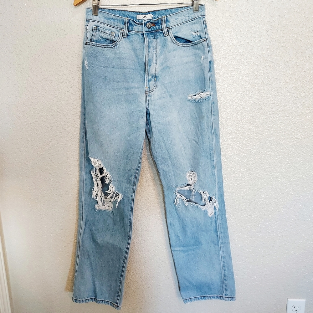 Cello Light Wash Distressed Wide Leg High Rise Jeans Size 7/28